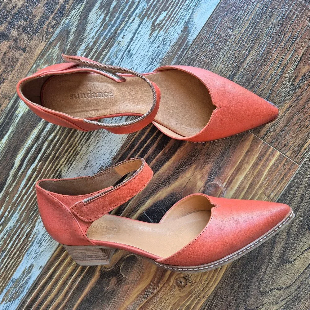 Sundance Coralise Made in France Orange Leather Mary Jane Shoes Hook Loop - Picture 2 of 11